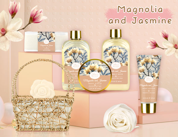 Magnolia and Jasmine Home Spa Gift Basket Set for Women