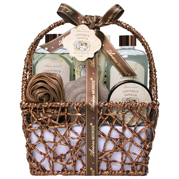 Coconut Vanilla Home Spa Gift Basket Set for Women