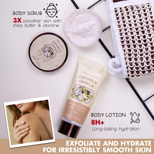 Coconut Vanilla Home Spa Gift Basket Set for Women