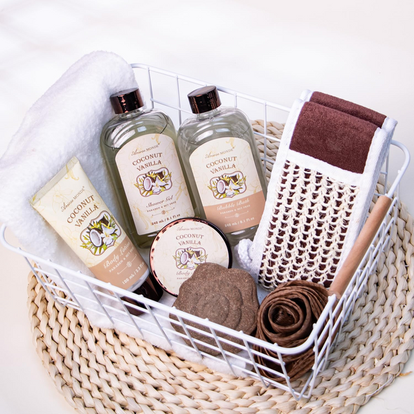 Coconut Vanilla Home Spa Gift Basket Set for Women