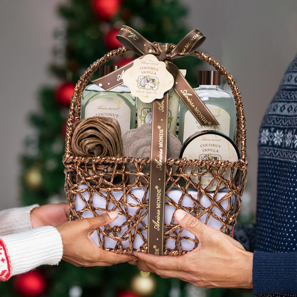 Coconut Vanilla Home Spa Gift Basket Set for Women