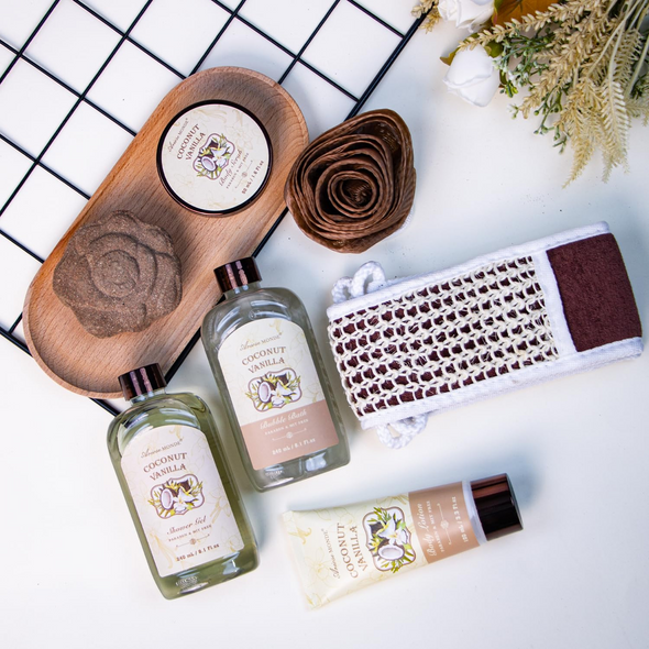 Coconut Vanilla Home Spa Gift Basket Set for Women