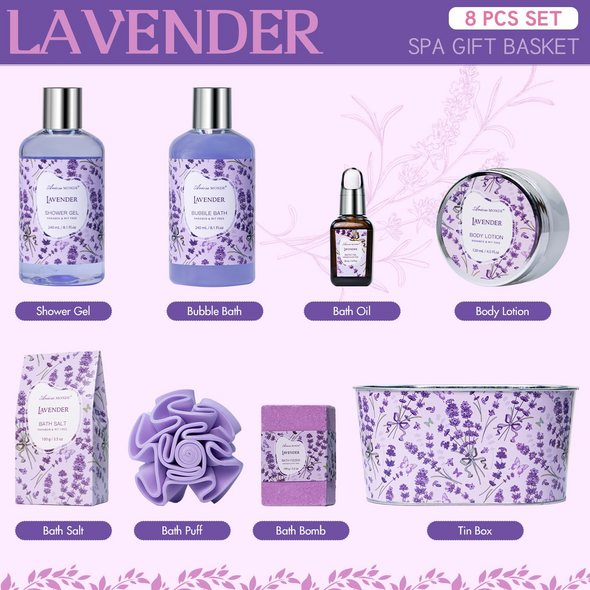 Lavender Relaxing Bath Spa Gift Basket for Women