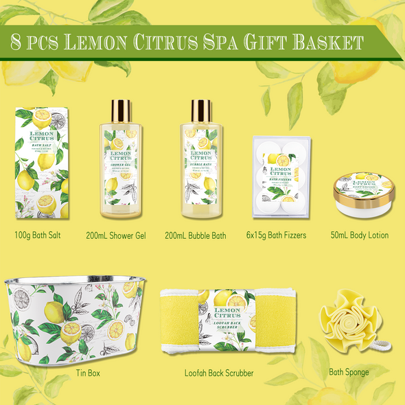 Lemon Citrus Scent Spa Gift Basket for Women