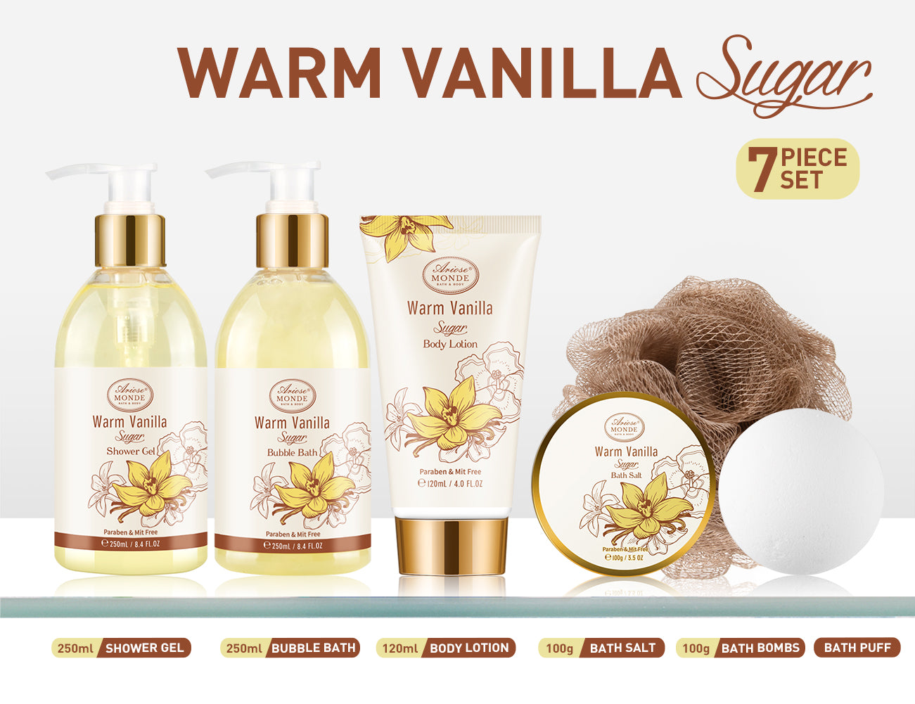 Warm Vanilla Sugar Scent Bath & Shower Spa Basket Gift Set – ArioseMonde