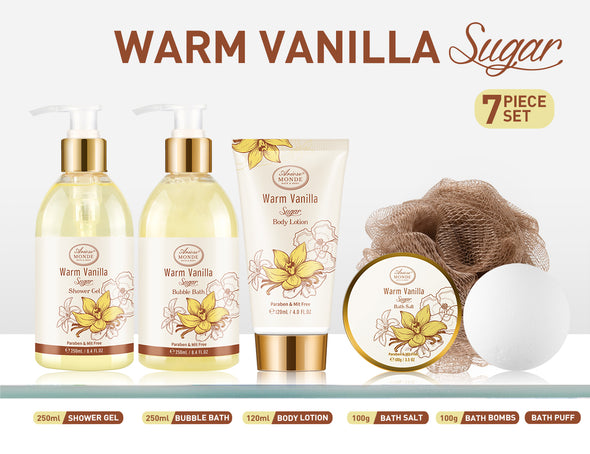 Warm Vanilla Sugar Scent Bath & Shower Spa Basket Gift Set