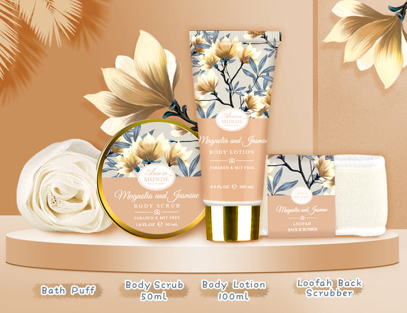 Magnolia and Jasmine Home Spa Gift Basket Set for Women