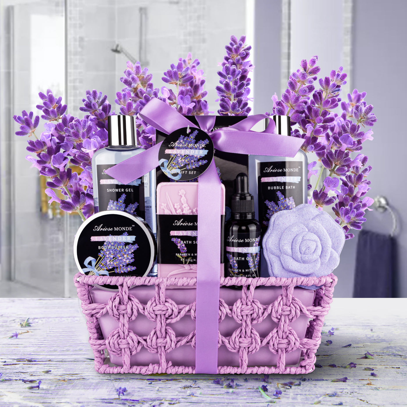 lavender plant gift basket Lavender Home Spa Gift Basket for Women – ArioseMonde