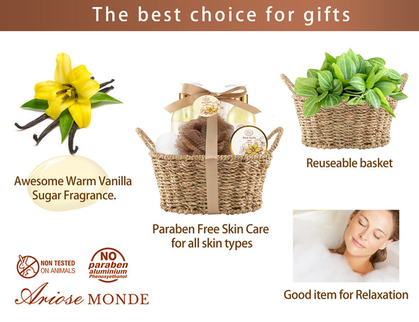 Warm Vanilla Sugar Scent Bath & Shower Spa Basket Gift Set