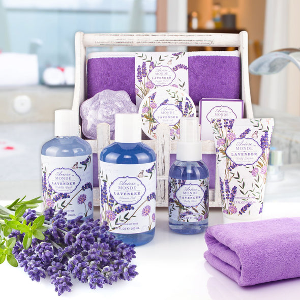 BATH SPA BASKET GIFT SET WITH LAVENDER & JASMINE SCENT - ariosemondegift