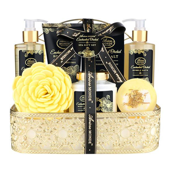Gift Bath & Shower Spa Basket Gift Set, Enchanted Orchid Scent 8Pcs - ariosemondegift