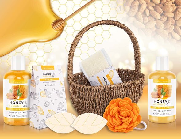 HONEY ALMOND BATH SPA GIFT BASKET - ariosemondegift