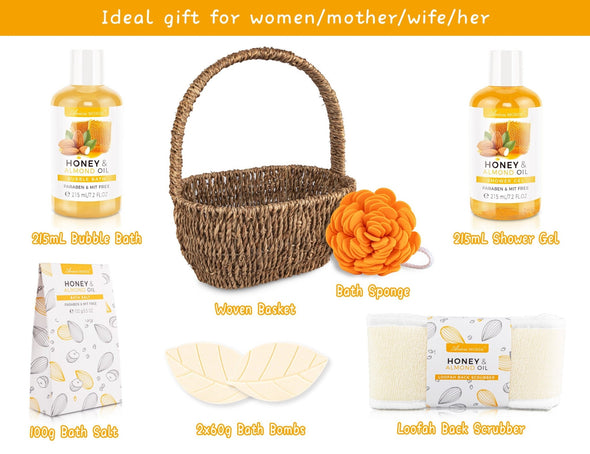 HONEY ALMOND BATH SPA GIFT BASKET - ariosemondegift