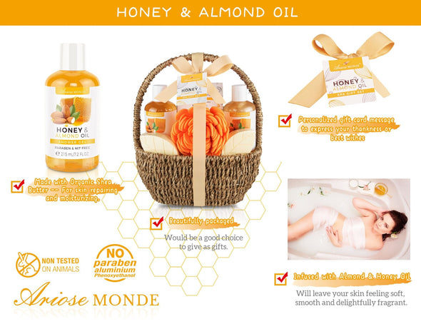 HONEY ALMOND BATH SPA GIFT BASKET - ariosemondegift