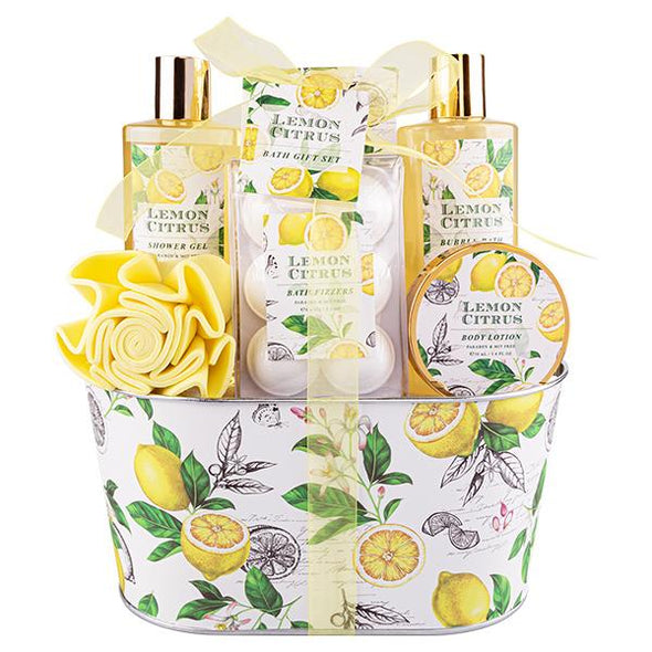 Spa Gift Basket Kits for Women & Men Lemon Citrus Scent 8 Pcs - ariosemondegift